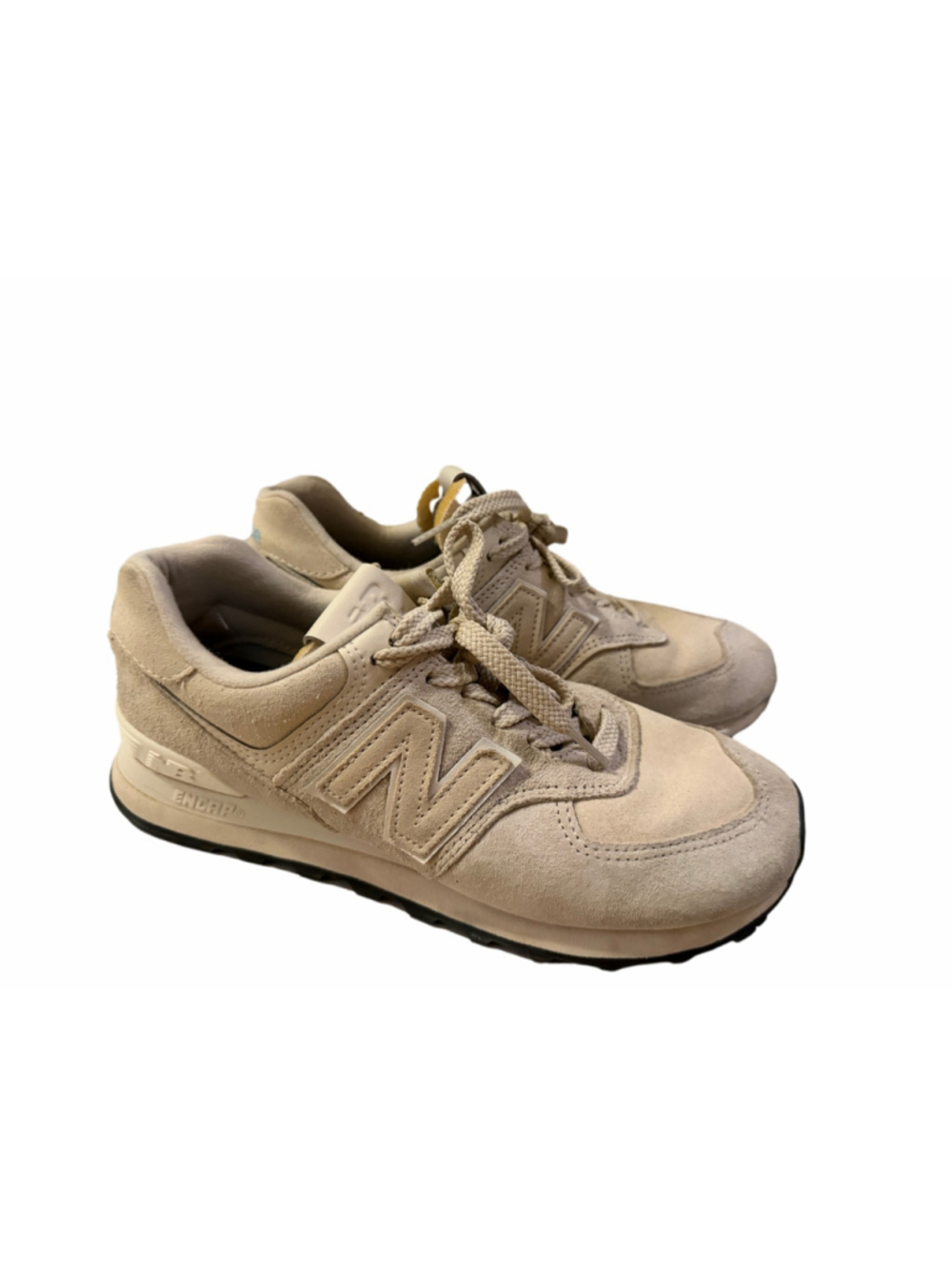 New Balance 574 Beige Suede Low Top Sneakers M7 / W8.5 Casual Shoes Unisex